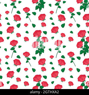 Motif sans couture avec fleurs et feuilles de roses mignons Illustration de Vecteur