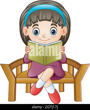 Petite fille assise sur une chaise lisant un livre Illustration de Vecteur