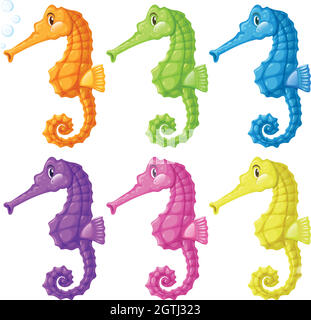 Hippocampes en six couleurs Illustration de Vecteur