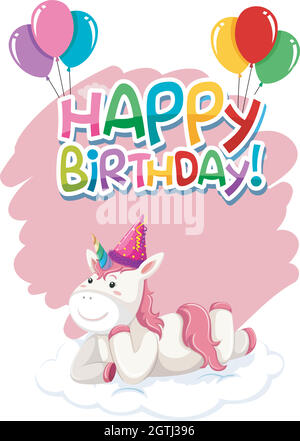 Une adorable icône unicorn pour un joyeux anniversaire Illustration de Vecteur