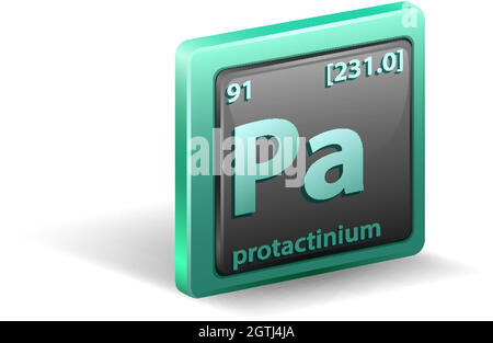 Élément chimique de protactinium. Symbole chimique avec numéro atomique et masse atomique. Illustration de Vecteur