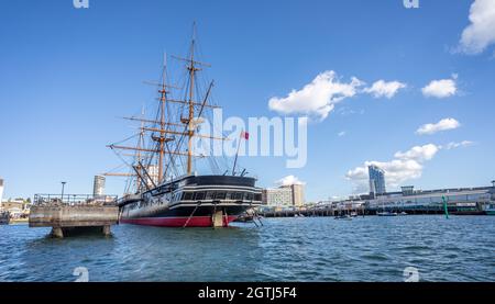 HMS Warrior, le premier cuirassé blindé à coque de fer de Grande-Bretagne, amarré à Portsmouth Dockyard, Hampshire, Royaume-Uni, le 29 septembre 2021 Banque D'Images