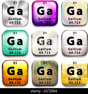 Boutons indiquant Gallium et son abréviation Illustration de Vecteur