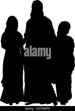 Silhouettes de maman et de deux filles. Culture indienne. Icône de symbole d'illustration Illustration de Vecteur