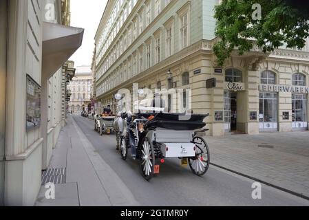 Vienne, Autriche. Les Fiakers traversent le premier quartier de Vienne Banque D'Images