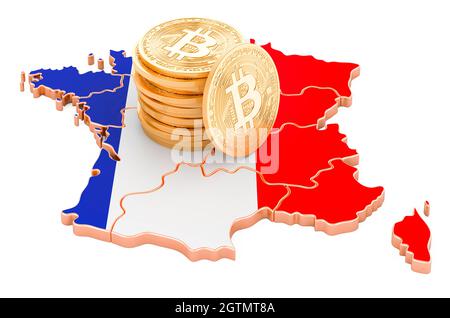 Bitcoin crypto-monnaie en France, rendu 3D isolé sur fond blanc Banque D'Images