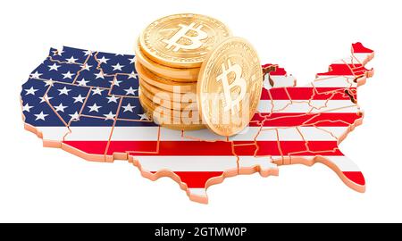 Bitcoin crypto-monnaie aux États-Unis, rendu 3D isolé sur fond blanc Banque D'Images