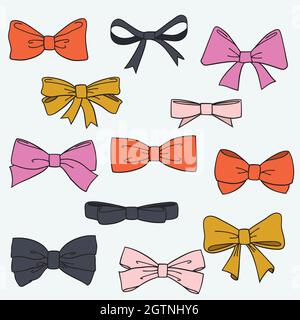 Charrues dessinées à la main. Illustration du nœud papillon. Accessoires mode ruban. Eléments colorés. Illustration de Vecteur