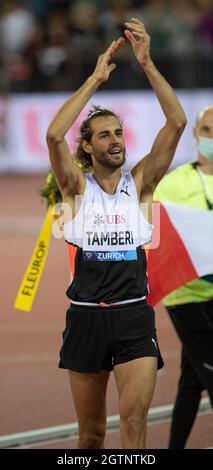 ZURICH - SUISSE 8 septembre 21 : Gianmarco Tamberi participant au saut en hauteur à la finale de la Ligue des diamants de Wanda au stade Letzigrund, Zurich, sur le Banque D'Images