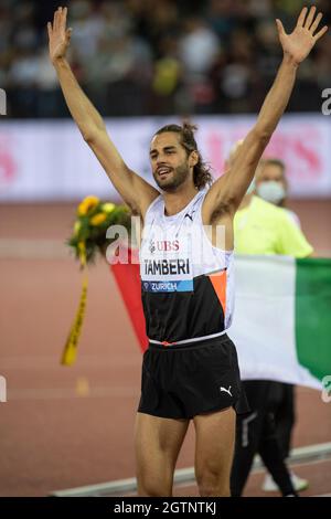 ZURICH - SUISSE 8 septembre 21 : Gianmarco Tamberi participant au saut en hauteur à la finale de la Ligue des diamants de Wanda au stade Letzigrund, Zurich, sur le Banque D'Images