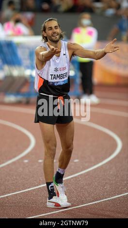 ZURICH - SUISSE 8 septembre 21 : Gianmarco Tamberi participant au saut en hauteur à la finale de la Ligue des diamants de Wanda au stade Letzigrund, Zurich, sur le Banque D'Images