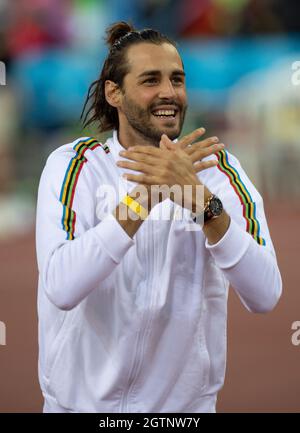 ZURICH - SUISSE 8 septembre 21 : Gianmarco Tamberi participant au saut en hauteur à la finale de la Ligue des diamants de Wanda au stade Letzigrund, Zurich, sur le Banque D'Images