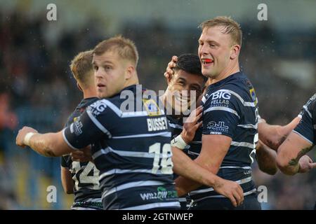 Featherstone, Angleterre - 2 octobre 2021 - Craig Kopczak, de Featherstone Rovers, célèbre son essai lors du championnat de rugby Betfred, demi-finale, Featherstone Rovers vs Halifax Panthers au Millennium Stadium, Featherstone, Royaume-Uni Dean Williams Banque D'Images