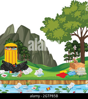 Des déchets dans la scène du parc Illustration de Vecteur
