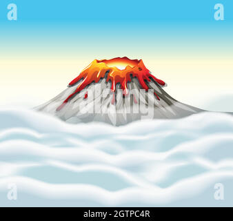 Pic du volcan dans le ciel Illustration de Vecteur