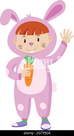 Enfant en costume de lapin tenant la carotte Illustration de Vecteur