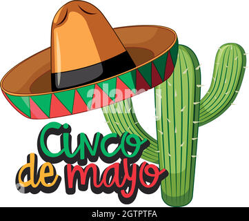 Festival Cinco de mayo avec cactus et chapeau Illustration de Vecteur