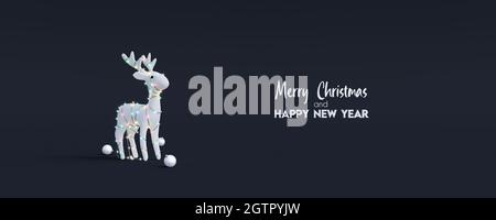 Renne décoratif sur fond noir. Carte de vœux de Noël rendu 3d illustration 3d Banque D'Images