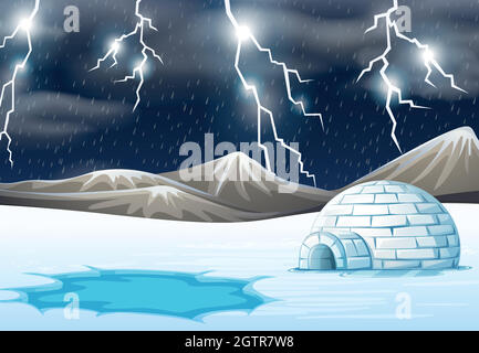 Nuit de pluie en hiver Illustration de Vecteur