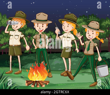 Garez les Rangers au feu de camp Illustration de Vecteur