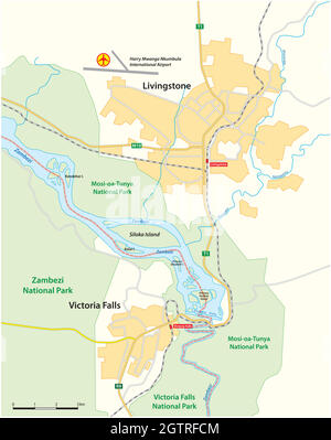 Carte vectorielle des chutes Victoria sur la rivière Zambèze, Samia, Zimbabwe Illustration de Vecteur