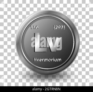Élément chimique Livermorium. Symbole chimique avec numéro atomique et masse atomique. Illustration de Vecteur