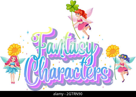 Logo FANTASY Characters avec contes de fées sur fond blanc Illustration de Vecteur