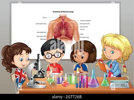 Étudiants faisant des laboratoires scientifiques dans la chambre Illustration de Vecteur