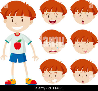 Adorable garçon avec différentes expressions du visage Illustration de Vecteur