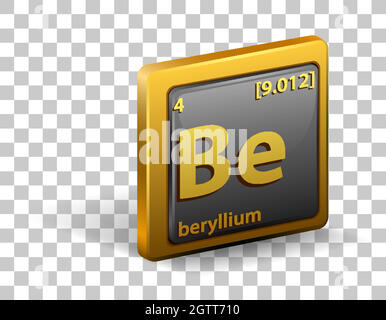 Élément chimique en béryllium. Symbole chimique avec numéro atomique et masse atomique. Illustration de Vecteur