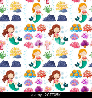 Motif Mermaid sans coutures sur le thème de la mer Illustration de Vecteur