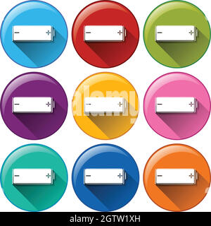 Icônes de batterie indiquant le signe positif et le signe négatif Illustration de Vecteur