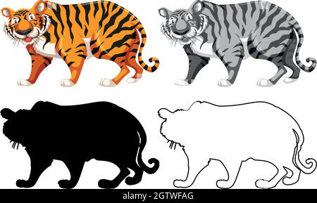 Version silhouette, couleur et contour Illustration de Vecteur