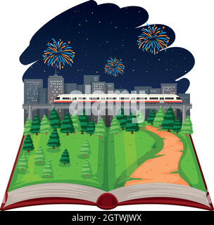 Livre ouvert sur le thème du feu d'artifice Illustration de Vecteur