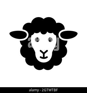 Icône de glyphe à vecteur de mouton plat. Signe de tête d'animal Illustration de Vecteur