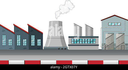 Scène d'usine avec cheminées et tours de refroidissement Illustration de Vecteur