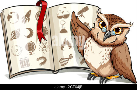 Hibou à côté du livre Illustration de Vecteur