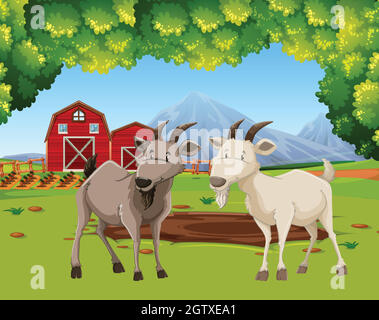Deux chèvres dans la scène de la ferme Illustration de Vecteur