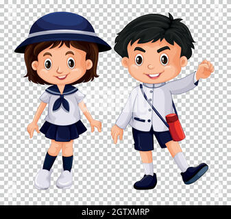 Garçon et fille en uniforme scolaire Illustration de Vecteur