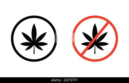 Silhouette vectorielle de feuille de cannabis. La marijuana. Pas de marijuana, pas de drogue. Signe d'interdiction des feuilles de cannabis, illustration vectorielle. Illustration de Vecteur