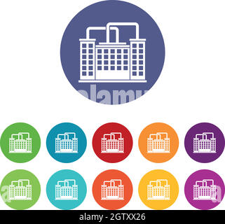 Icônes des ensembles de bâtiments d'usine Illustration de Vecteur
