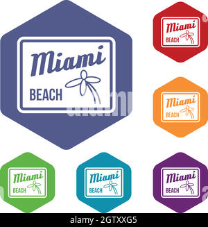 Miami beach icons set Illustration de Vecteur