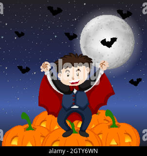 Thème Halloween avec garçon en costume de vampire Illustration de Vecteur