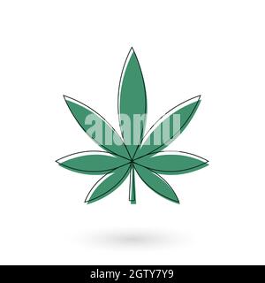 Feuille de canabis dessinée à la main décorative, élément de conception. Feuille de cannabis. Peut être utilisé pour les cartes, les invitations, les bannières, les affiches, les dessins imprimés. Ligne continue Illustration de Vecteur