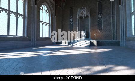 Salle médiévale de trône en 3D dans le château Banque D'Images