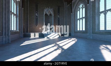 Salle médiévale de trône en 3D dans le château Banque D'Images