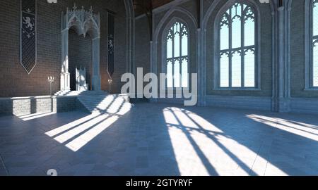 Salle médiévale de trône en 3D dans le château Banque D'Images