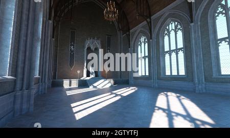 Salle médiévale de trône en 3D dans le château Banque D'Images