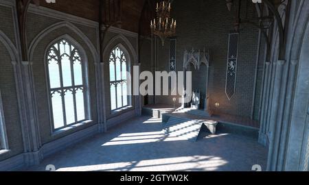 Salle médiévale de trône en 3D dans le château Banque D'Images