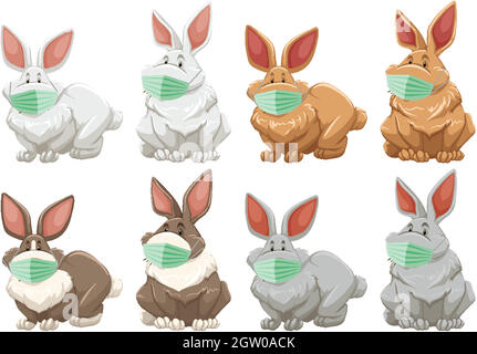 masque de port de personnage de dessin animé de lapin Illustration de Vecteur